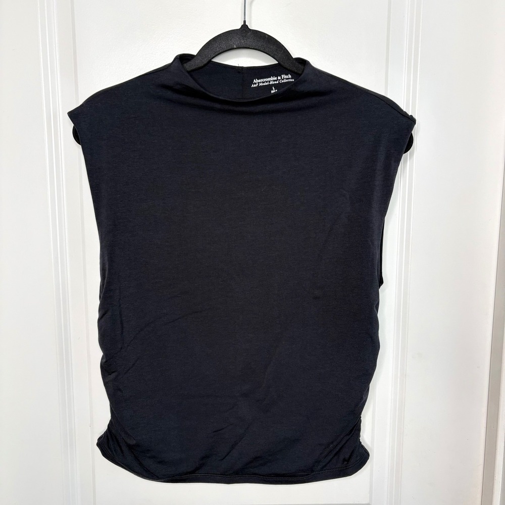 Abercrombie & Fitch Shirt Womens L Black Ruched Mock Neck Sleeveless Modal Blend
